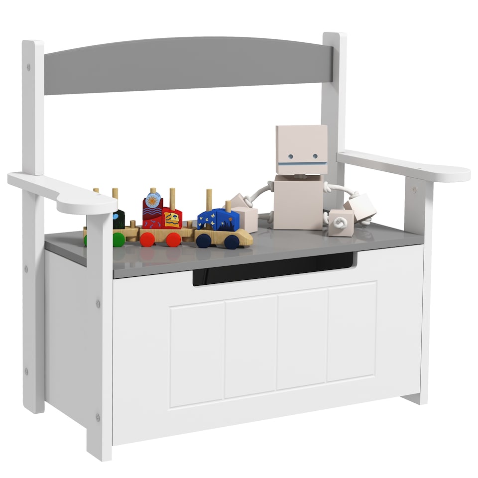 image 1 of AIYAPLAY 2 in 1 Toy Box for Kids with Safety Lid for Bedroom, Nursery | Grey | 68.5L x 34W x 58Hcm