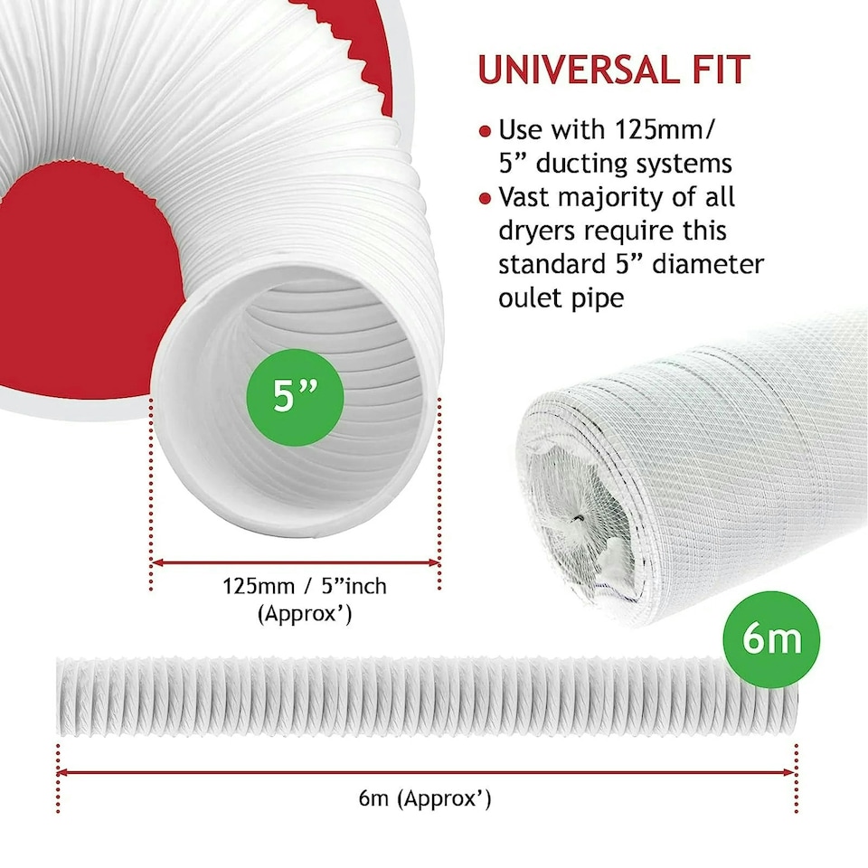 image 1 of SPARES2GO Hose Pipe PVC Duct Extension Kit compatible with Black + Decker Air Conditioner (6m, 5") | White