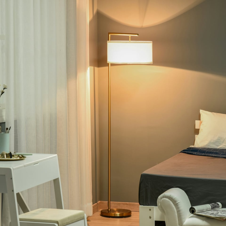 image 1 of HOMCOM Floor Lamp with Linen Lampshade Round Base for Living Room Bedroom
