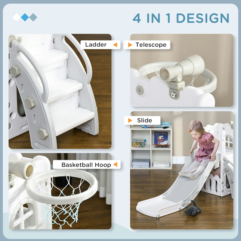 image 1 of AIYAPLAY 4 in 1 Kids Slide for Indoor Use, for Toddlers 1-3 Years, Grey