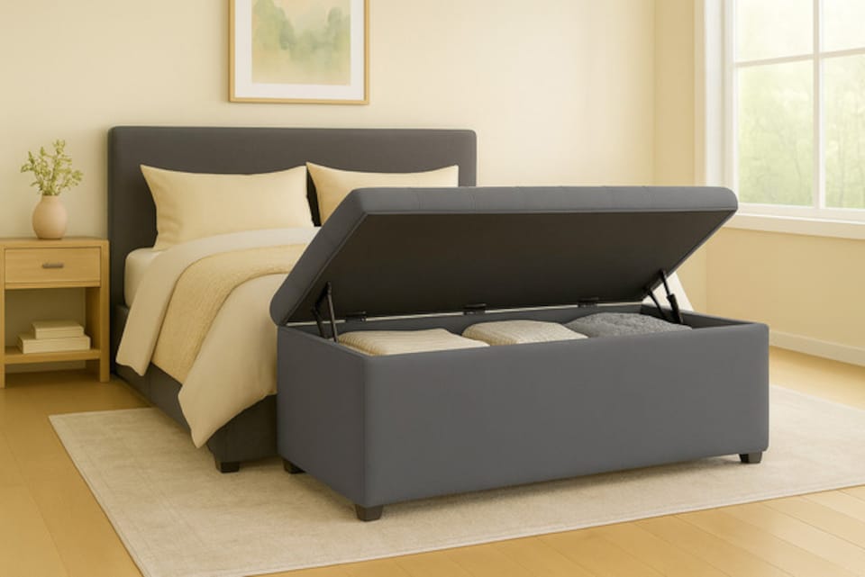 image 1 of 120cm Chesterfield Plush Velvet Steel Grey Upholstered Storage Ottoman Bench - Deep Tufted Lid & Wooden Leg