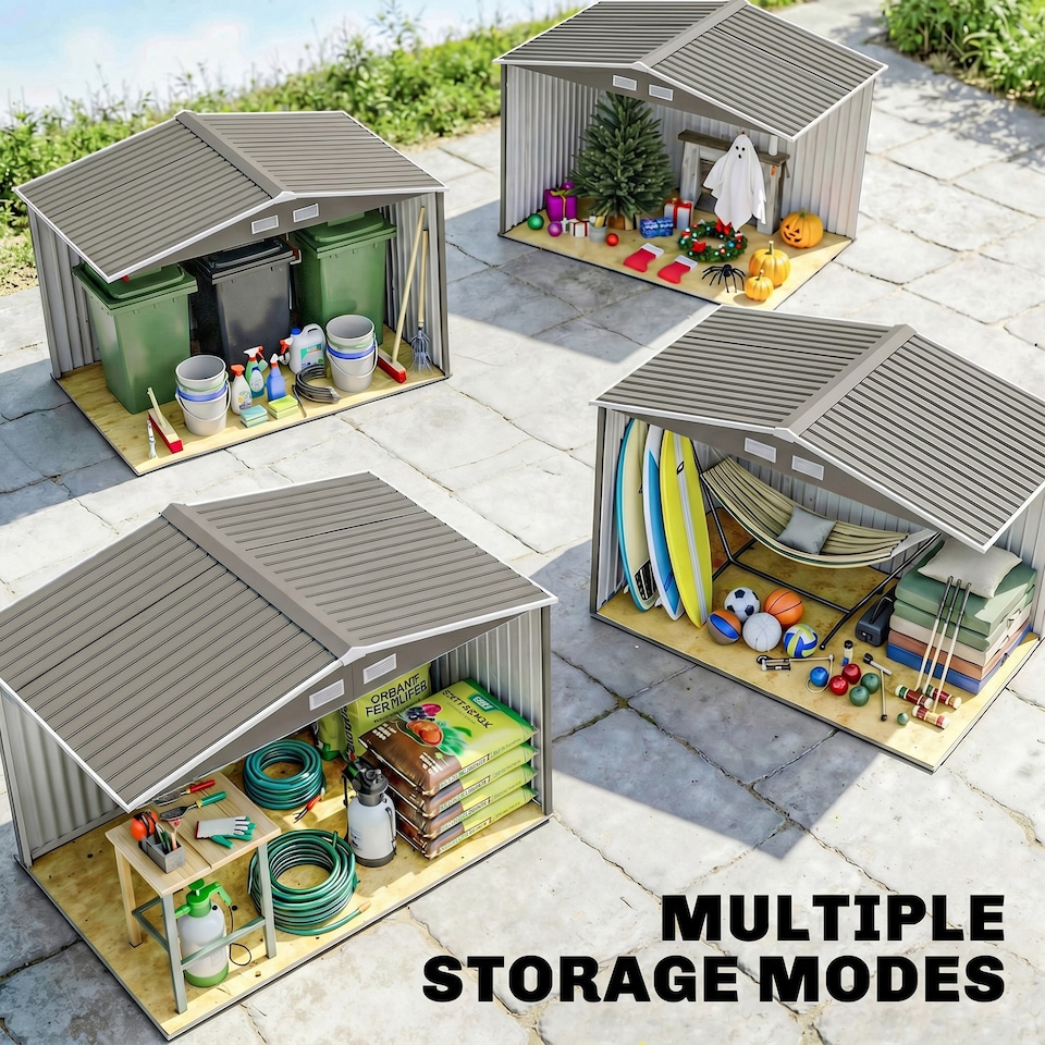 image 1 of Outsunny 9 x 6FT Galvanised Garden Storage Shed with Sliding Door, Grey | Grey