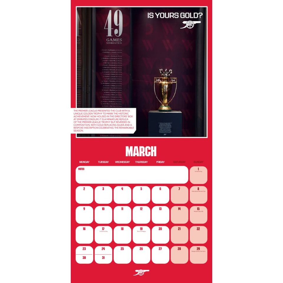 image 1 of ARSENAL FC LEGENDS 2026 SQUARE CALENDAR