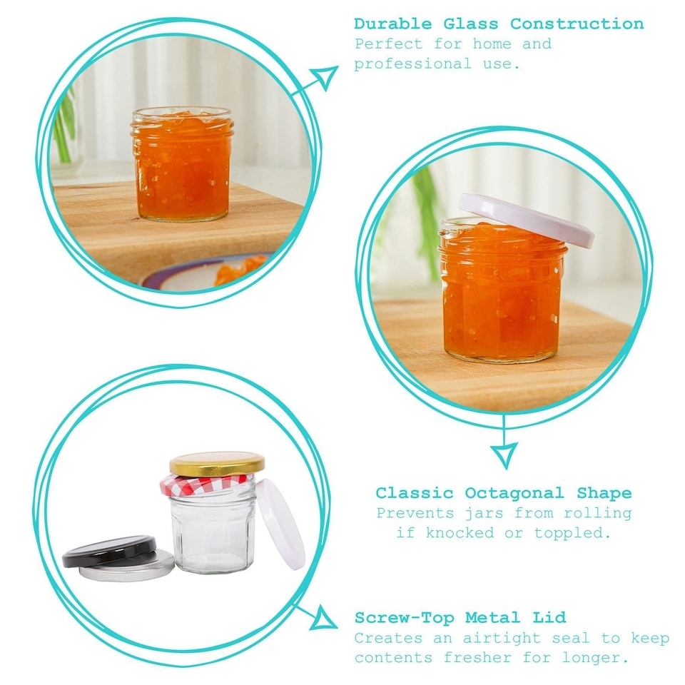 image 1 of Argon Tableware Glass Jam Jars with Green Lids - 90ml - Pack of 6
