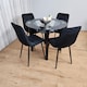 image 4 of Round Black Glass Dining Table Set with 4 Black Velvet Chairs Modern Dining Room Furniture