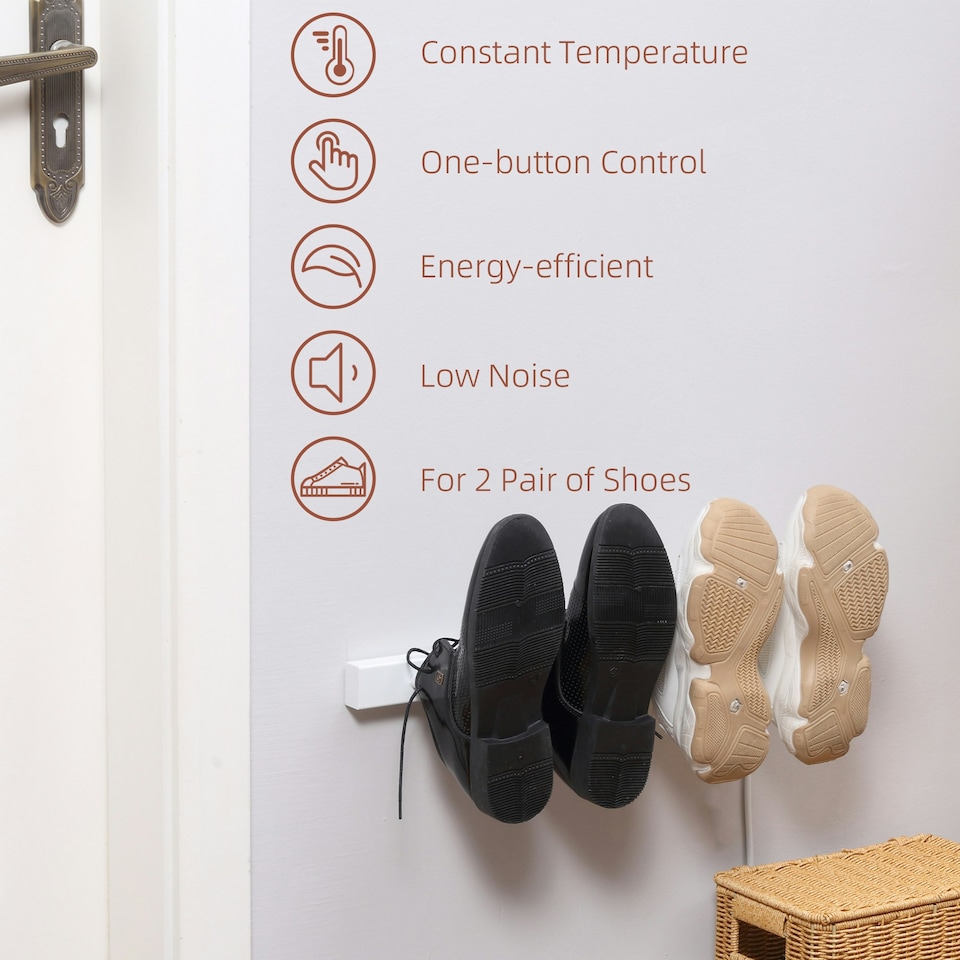 image 1 of HOMCOM Wall Mounted Electric Shoe Dryer Shoe Warmers for Boots 2 Pairs White