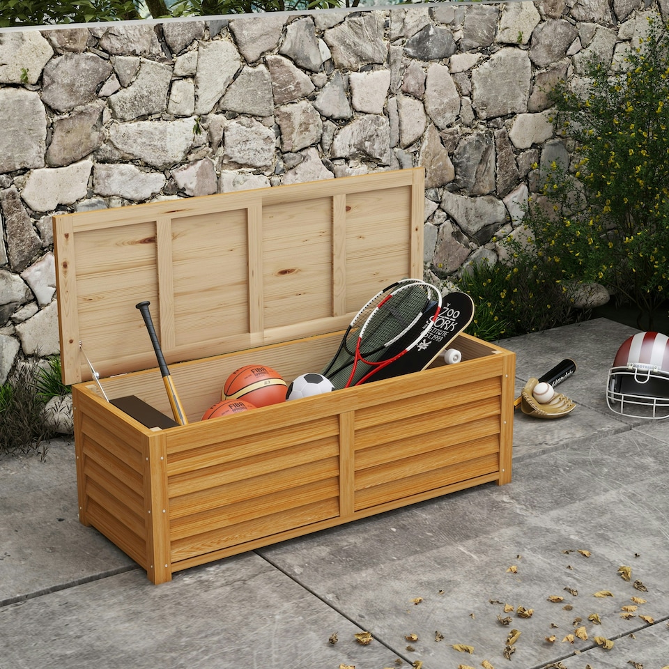 image 1 of Outsunny 292L Outdoor Storage Box for Patio, Pool, Light Brown 
