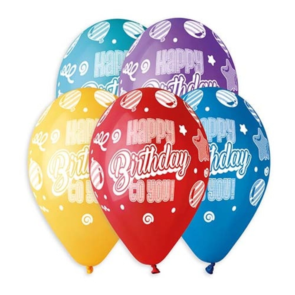image 1 of Assorted Colour Happy Birthday To You Latex Balloons 33cm / 13 in - Pack of 6