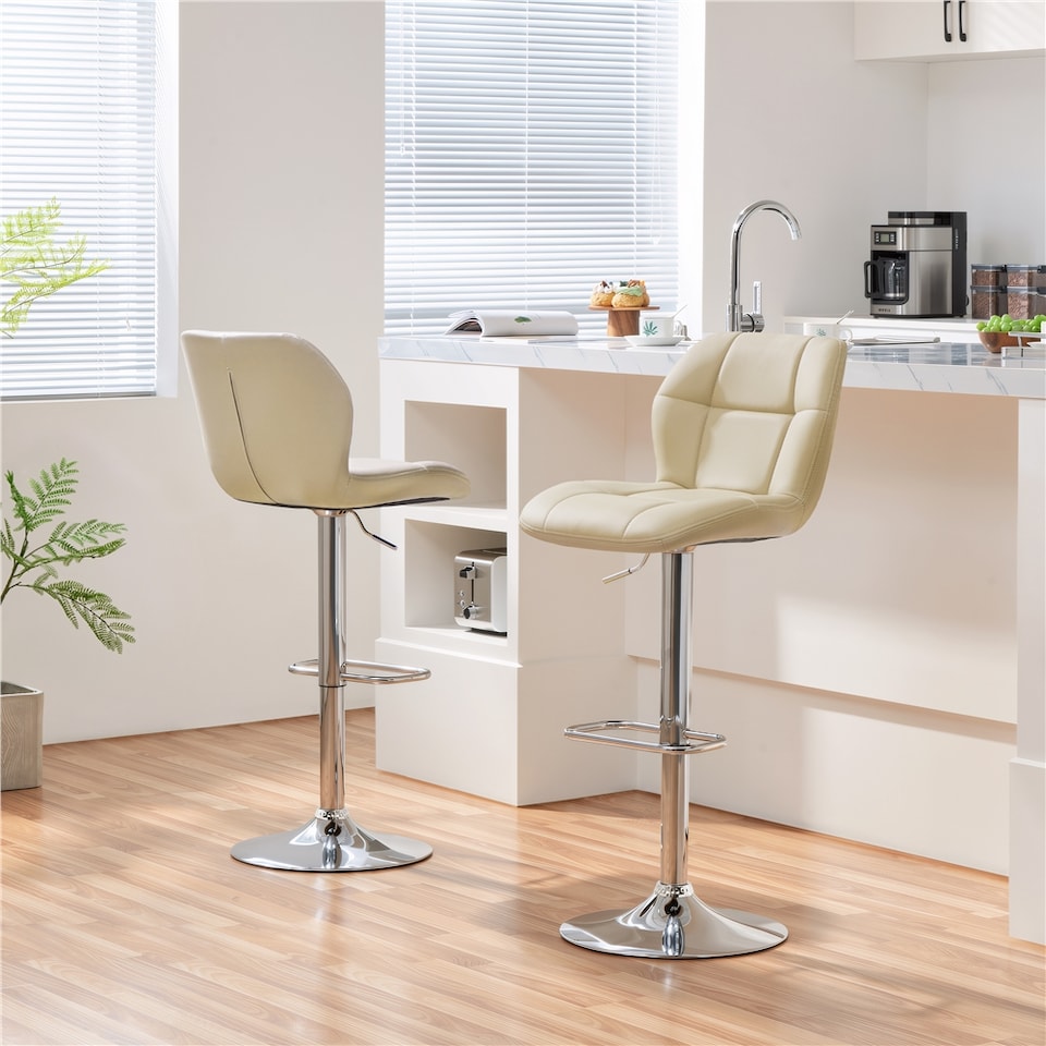 image 1 of Yaheetech Set of 2 Modern Faux Leather Swivel Bar Chair-Khaki