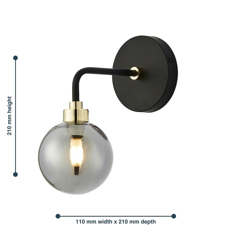 image 1 of First Choice Lighting Matt Black and Smoked Glass Wall Light Black | Grey