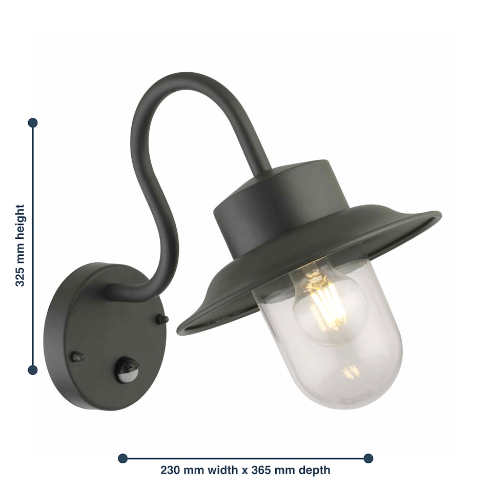 image 1 of Montford - Black Motion Sensor Outdoor Wall Light | Black | Clear | 1