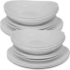White Opal Glass Dinner Set Plates Soup Bowls Dinnerware | White | Venice Boat - 24 Pcs | 24