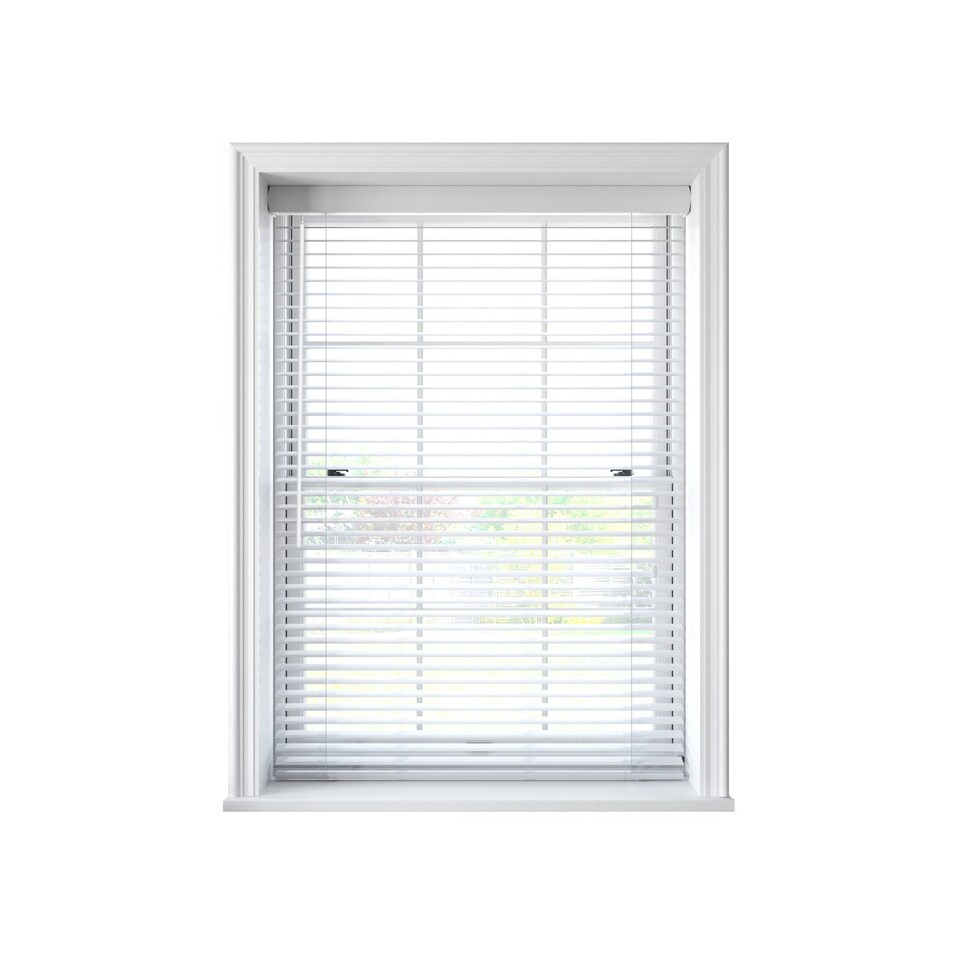 image 1 of 125cm White Faux Wood Venetian Blind With Strings 120cm Drop | White | White