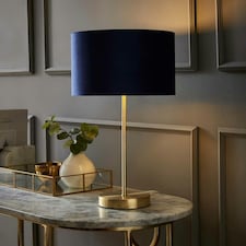 ValueLights Charlie Gold Table Lamp Navy Velvet Gold Inner Shade Blue