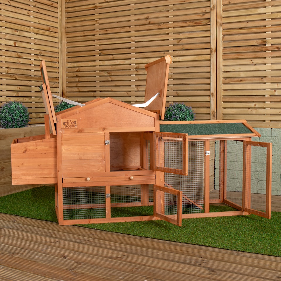 image 1 of 88cm x 1.79m Samuel Alexander Large Wooden Outdoor Hutch for Small Animals with Run