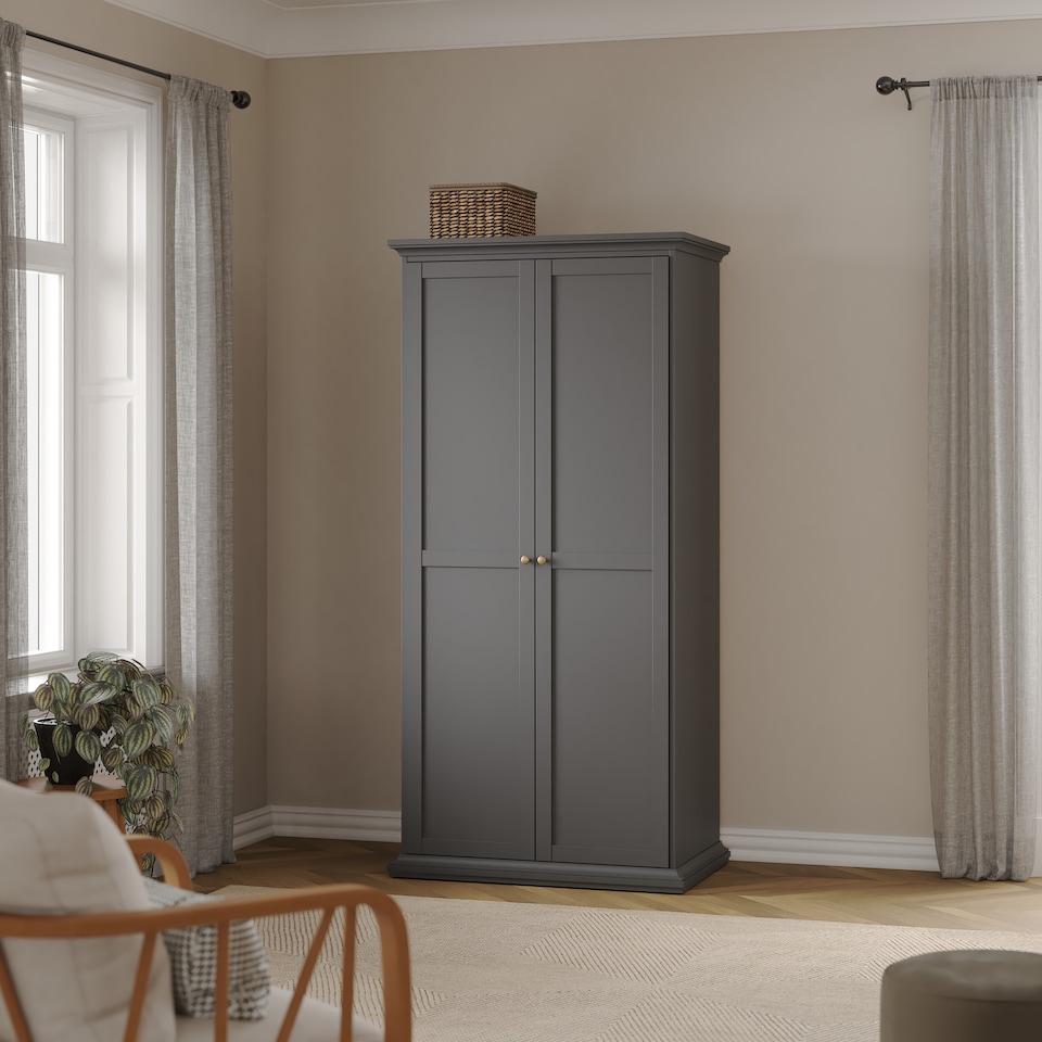 image 1 of Paris Wardrobe with 2 Doors in Matt Grey