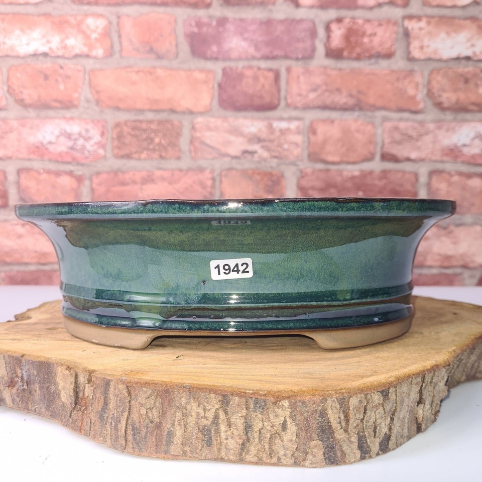 Yorkshire Bonsai 27cm Glazed Bonsai Pot Oval 27cm x 21cm x 7cm Green