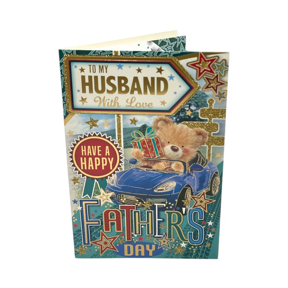 image 1 of To My Husband Teddy In Blue Car Design Father's Day Card