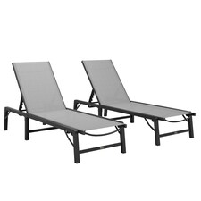 Outsunny Folding Sun Lounger Set of 2, 5-Position Reclining Sun Bed | Grey