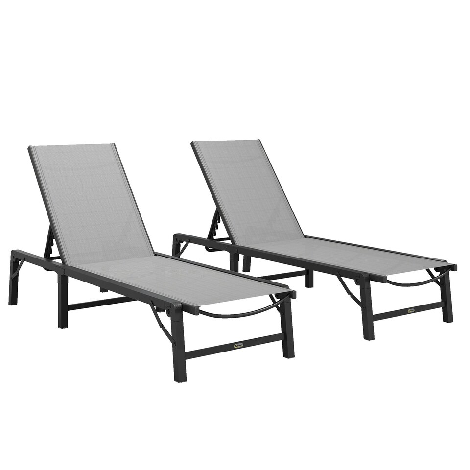 image 1 of Outsunny Folding Sun Lounger Set of 2, 5-Position Reclining Sun Bed | Grey