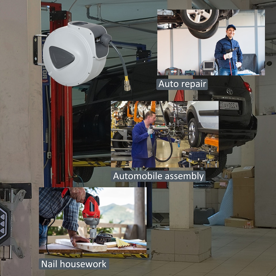 image 1 of DURHAND Retractable Air Hose Reel Auto Self Winding Wall Mounted