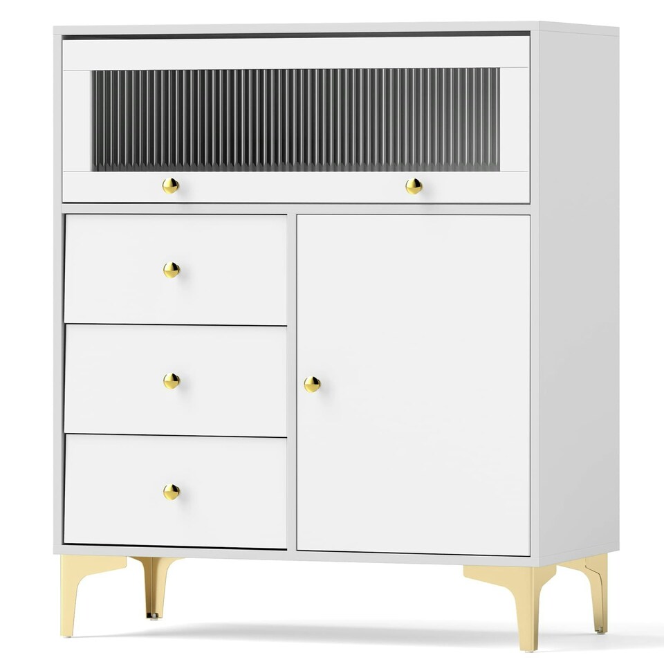 image 1 of COSTWAY Chest of Drawers Storage Cabinet w/Pull-out Drawers Grey