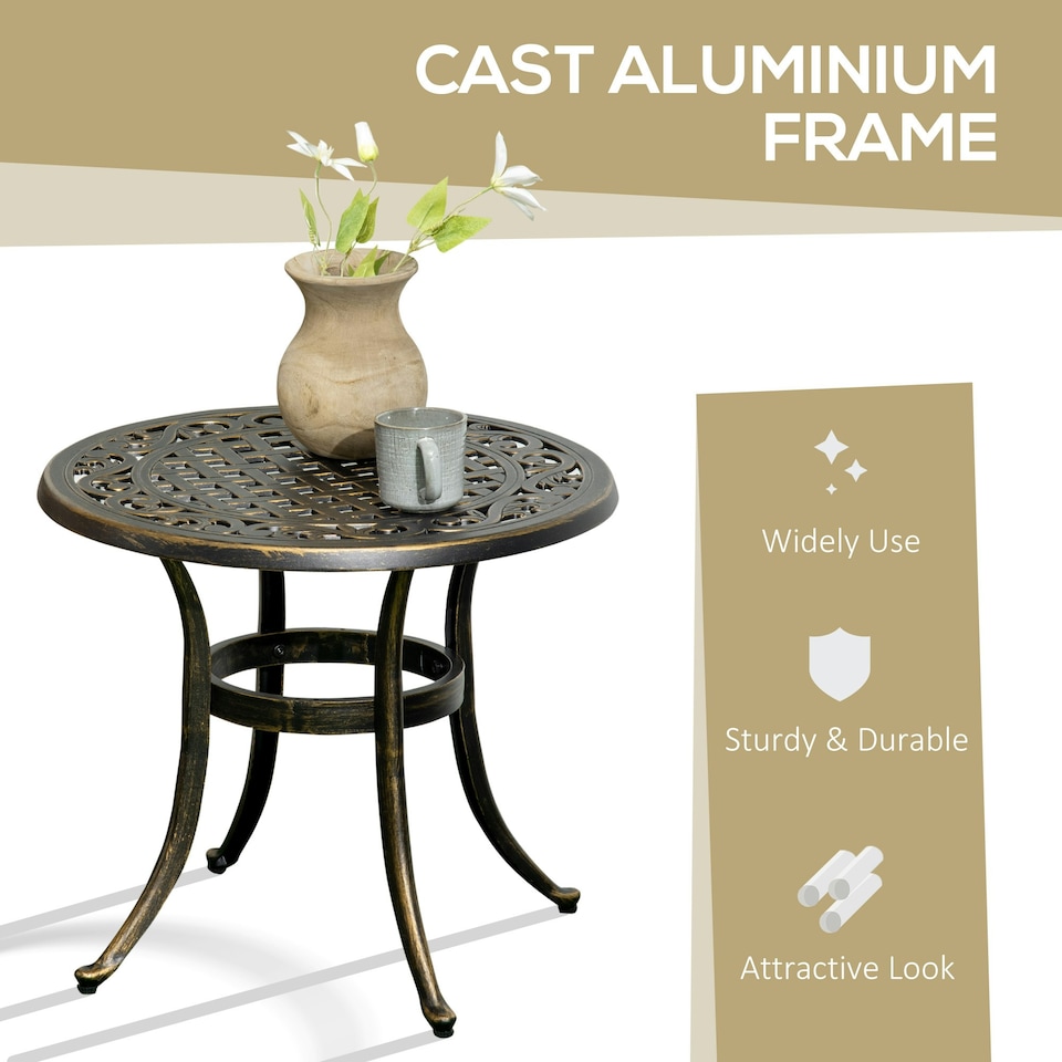 image 1 of Outsunny 60cm Round Hollow Top Design Side Table with Cast Aluminum Frame