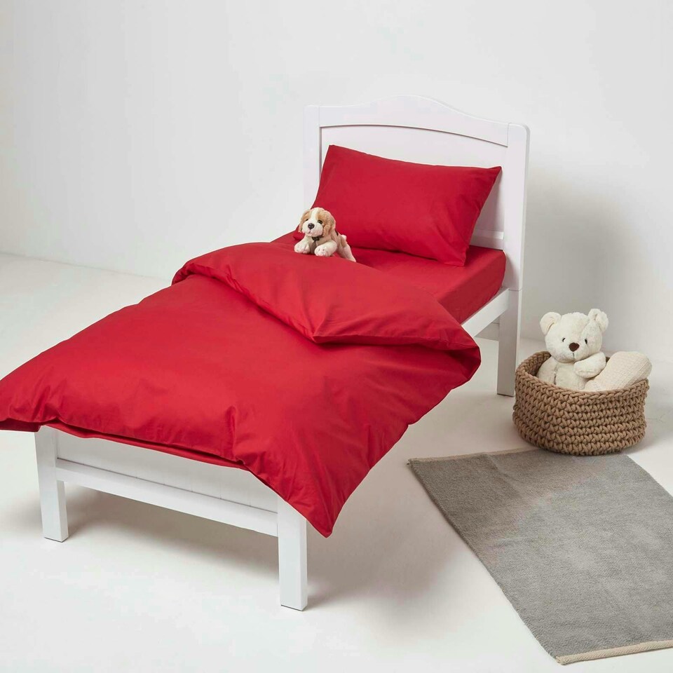 image 1 of Homescapes Red Cotton Cot Bed Duvet Cover Set - 200 Thread Count | Red | One Size