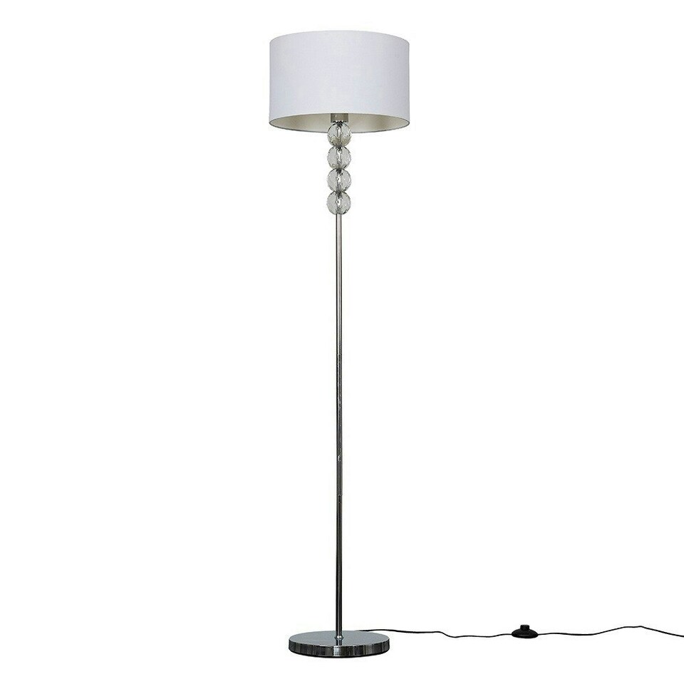 image 1 of ValueLights Eleanor Silver Chrome & Clear Acrylic Ball Floor Lamp with a White Drum Shade & LED Bulb