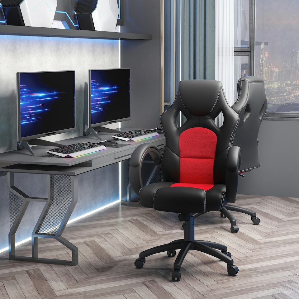 image 1 of Vinsetto Racing Gaming Chair Swivel Office Gamer Chair with Wheels, Red