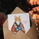 image 3 of Orange Tabby Floral Kimono Cat Lover Watercolour Thank You Card
