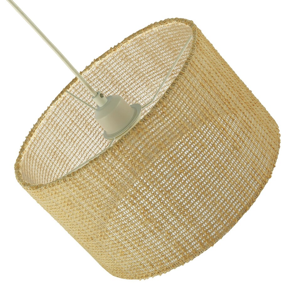 image 1 of Unique Natural Brown Linen String Lamp Shade with Inner Clear PVC Cream