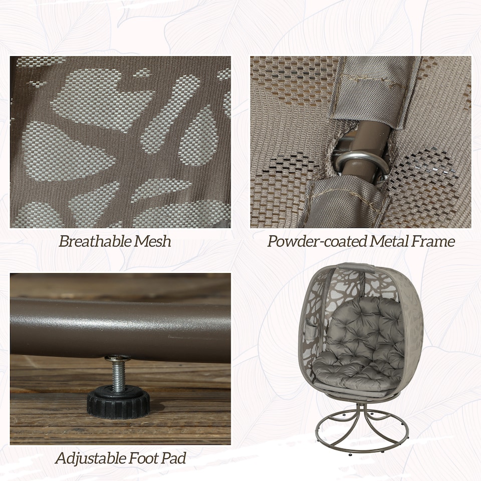 image 1 of Outsunny Swivel Egg Chair with Cushions, Foldable Basket Seat and Metal Frame, Indoor Outdoor Lounge Chair for Balcony, Poolside, Patio and Living Room, Sand Brown | Brown | Sand brown