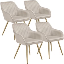 Dining Chair Marilyn - quilted velvet, continuous backrest, gold steel legs | Grey | taupe/gold | One Size | 4