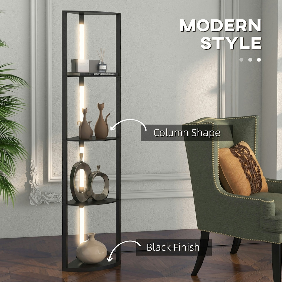 image 1 of HOMCOM Corner Floor Lamp with Dimmable Warm White LED Light, Black