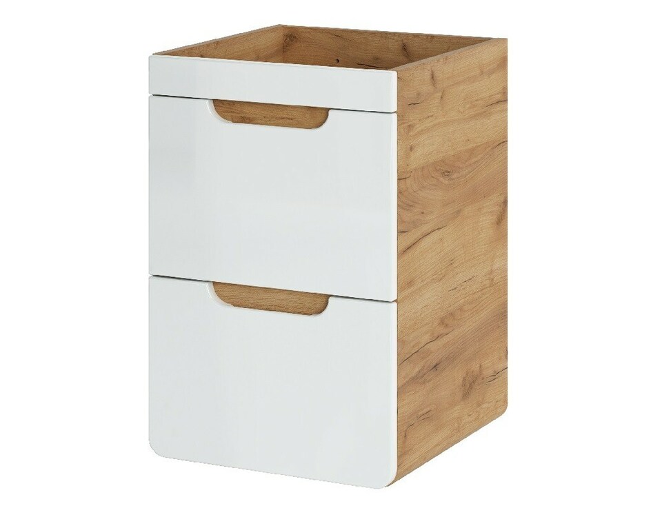 image 1 of Small Bathroom Vanity with Sink Wall Hung Unit 400mm Cloakroom Cabinet with Drawers White Gloss Oak Aruba