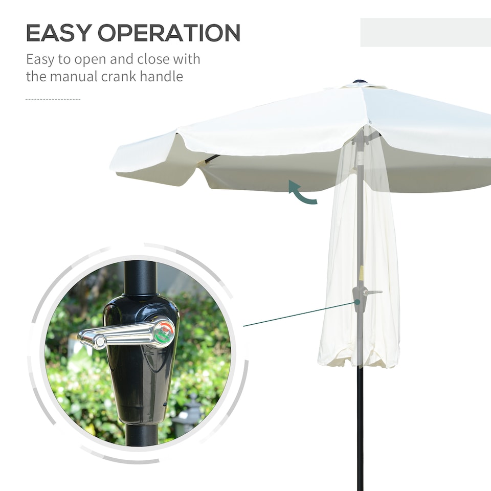 image 1 of Outsunny 2.7m Patio Parasol Garden Umbrellas Outdoor Sun Shade Table Umbrella with Tilt, Crank, 8 Ribs, Ruffles, White