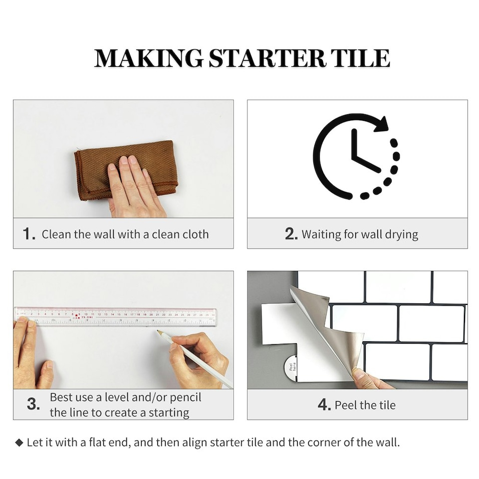 image 1 of Living and Home 10Pcs Peel and Stick 1.2mm Thick Backsplash Tiles - White with Black outline