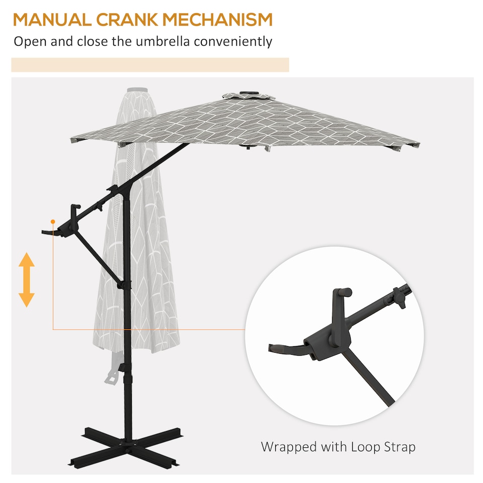 image 1 of Outsunny 3m Convertible Cantilever Parasol and Centrepost Garden Parasol with Cross Base, 360 Rotation Banana Parasol with Crank Handle and 8 Ribs, Hanging Patio Umbrella, Black and White