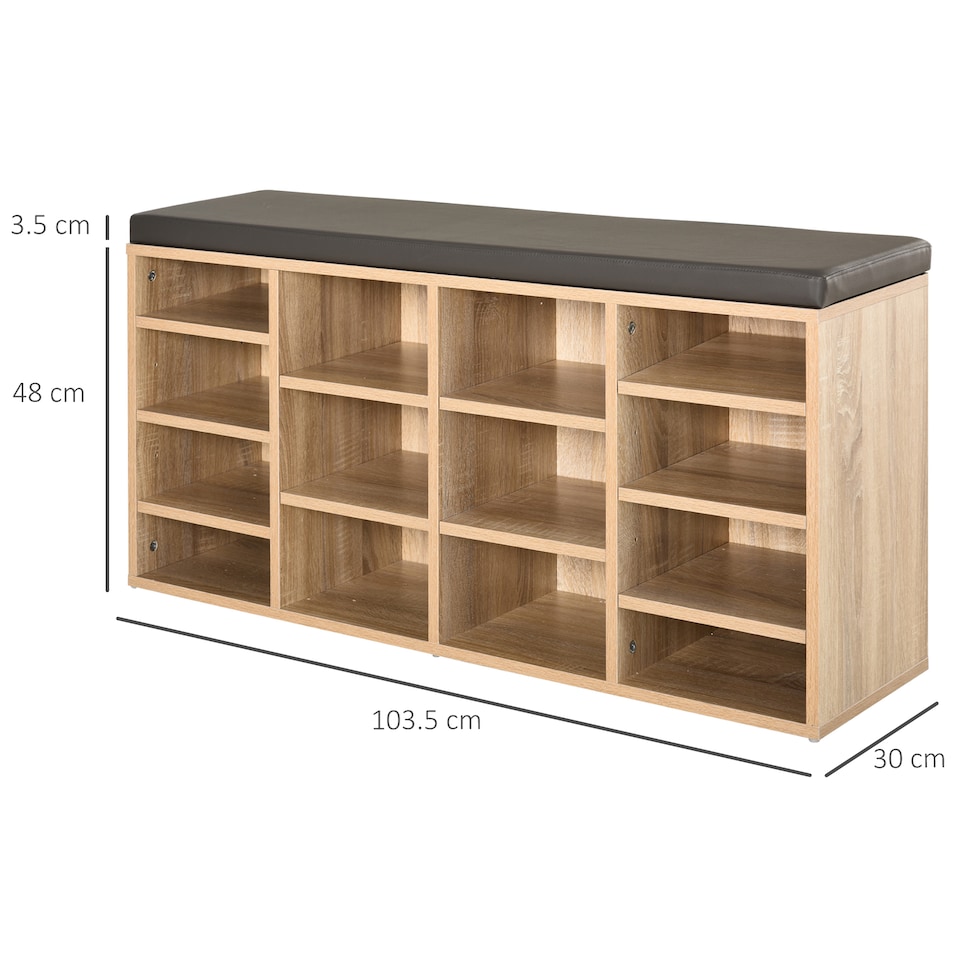 image 1 of HOMCOM Multi-Storage Shoe Rack 14 Compartments Cushion Moving Shelves Home Brown