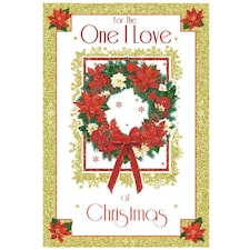 For The One I Love Floral Wreath Design Christmas Card