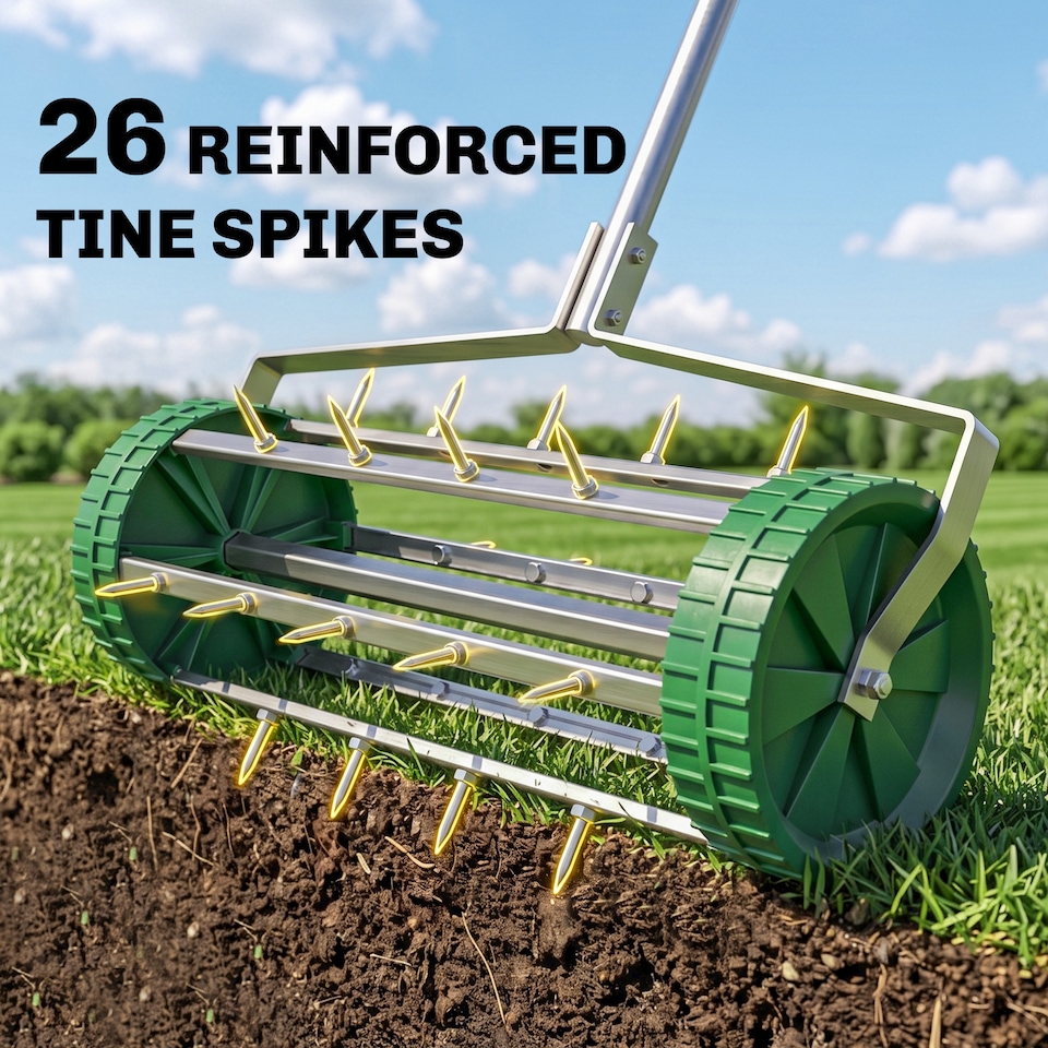 image 1 of Outsunny Lawn Aerator Outdoor Grass Care Heavy Duty Garden Roller Manual Handle | Green | Green