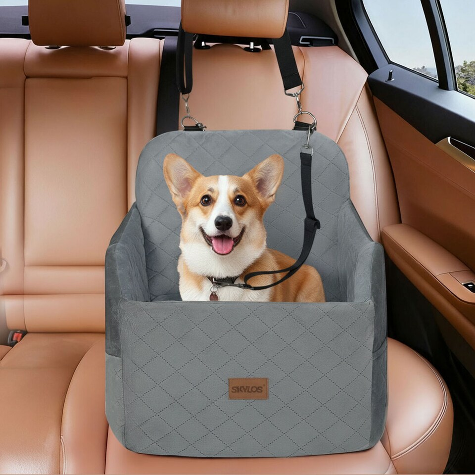 image 1 of Skylos Dog Booster Car Seat Grey Portable Pet Puppy Travel Carrier Bed Basket | Grey | Grey | One Size