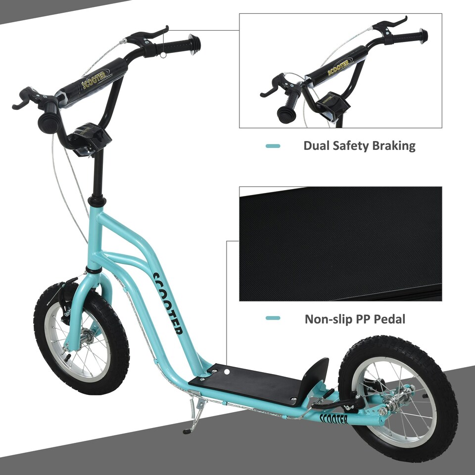 image 1 of HOMCOM 75-80cm Kids Kick Scooter w/ Adjustable Handlebar Inflatable Wheels Blue