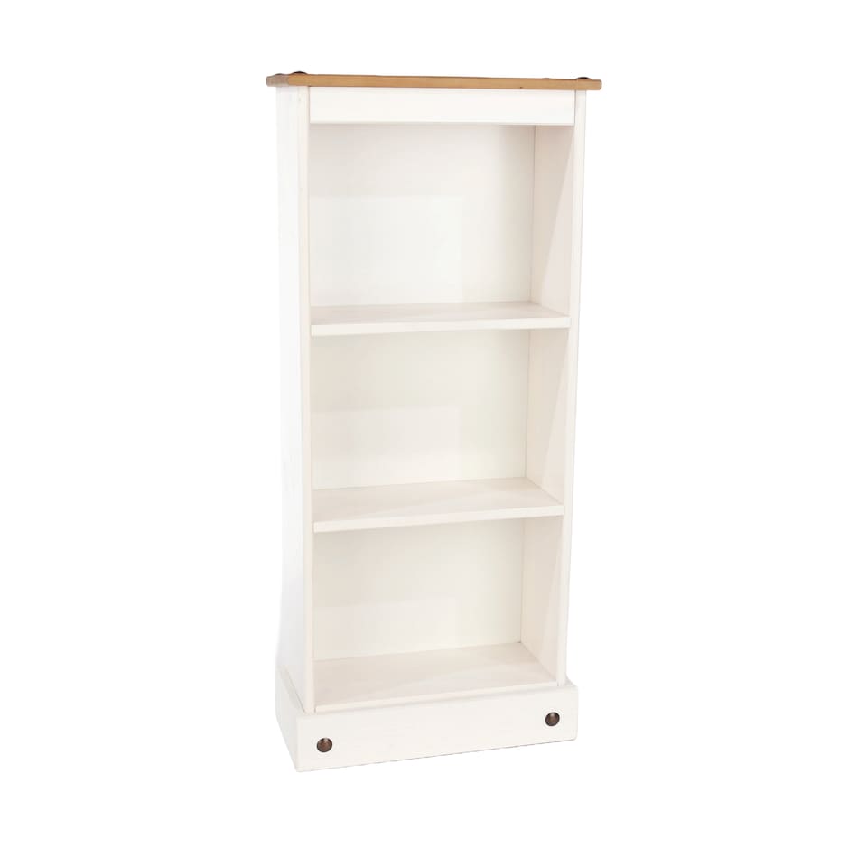 image 1 of Premium Corona 3-Shelf Low Narrow Bookcase - Solid Pine Construction with Wax Finish and Antique Wax Top | White | White Wax | One Size | 1
