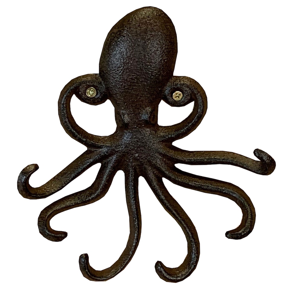 image 1 of Cast Iron Octopus Shaped Wall Hook Rack with 2 Hooks