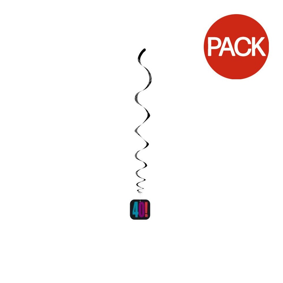 Unique Party Cheer 40th Birthday Streamers (Pack of 3) - Black/Multicoloured - One Size