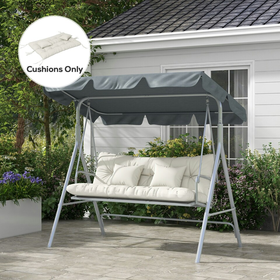 image 1 of Outsunny Outdoor Seat Cushions Back Cushion with 2 Pillows, Water Repellent Seat Pads for 3-Seater Chair, Swing, Sofa 