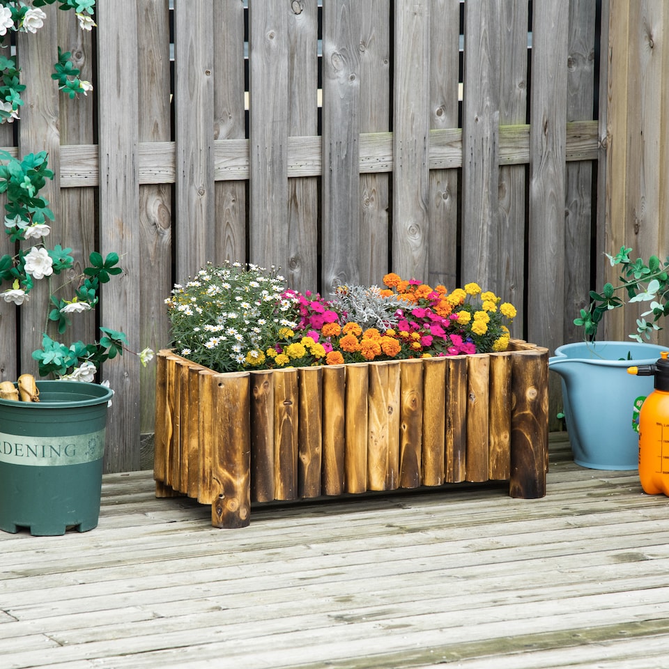 image 1 of Outsunny Raised Flower Bed Wooden Planter Container Box 78x35x30cm