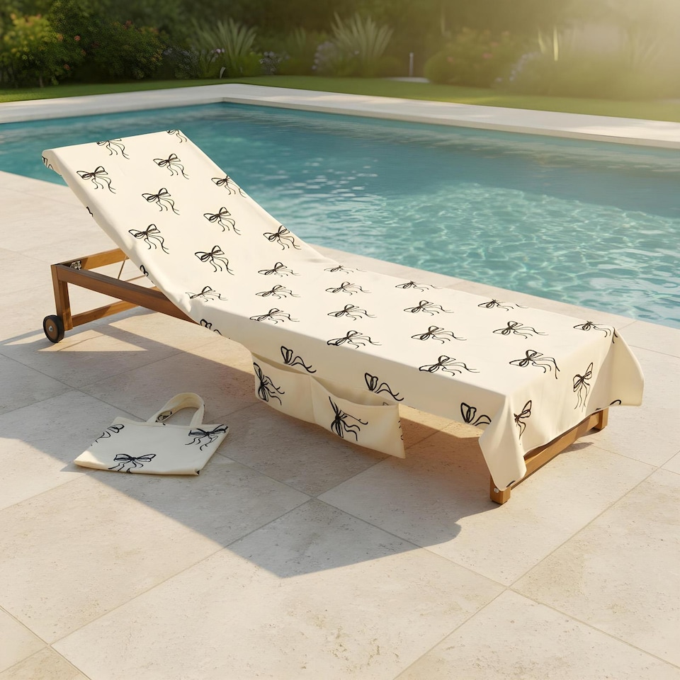 image 1 of OHS Bows Beach Towel with Bag Quick Dry Absorbent Travel Spa | Cream | Monochrome | One size